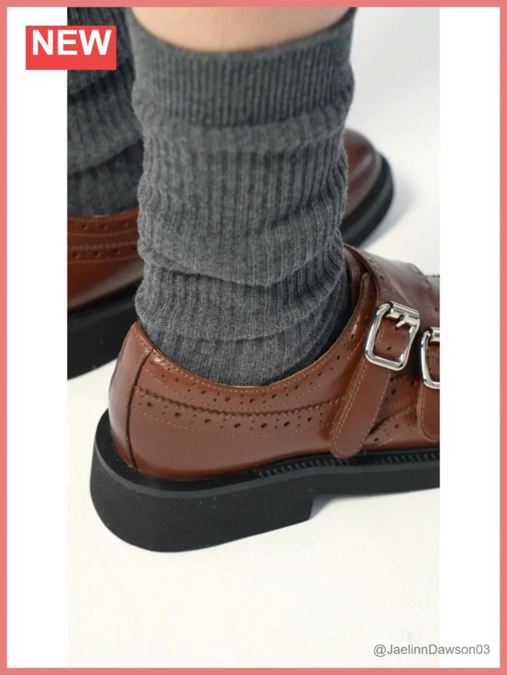 Women's Leather Monk Strap Loafers Wingtip Business Casual Shoes